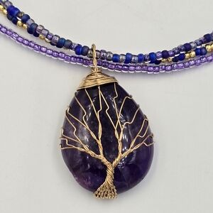 Purple and Gold Tree of Life Pendant Necklace